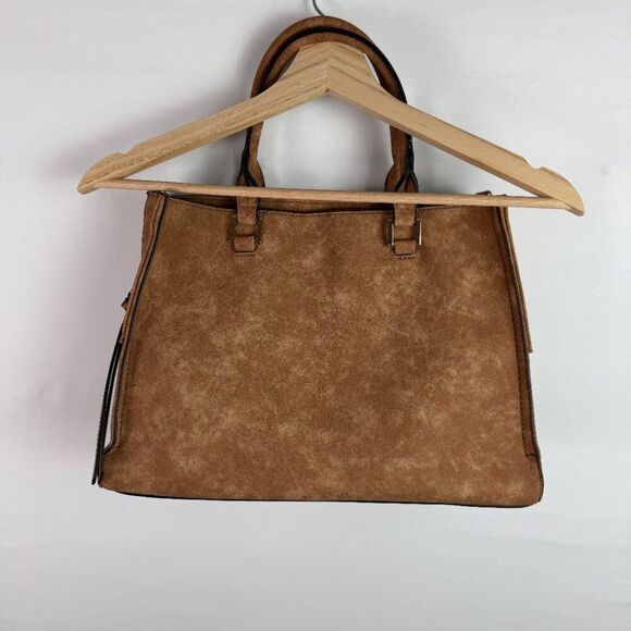 Francesca's Faux Nubuck Leather Slouchy Tote With Sling Strap Cognac Brown - Picture 2 of 4